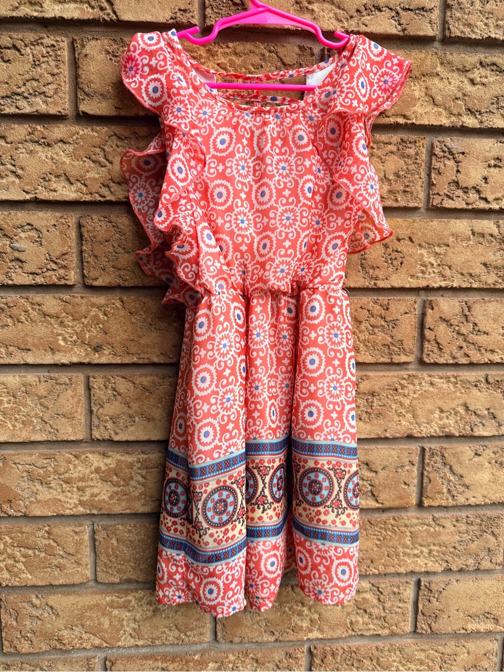 💫4/$25 • DEX Girl’s Coral Border Angel Sleeve Dress